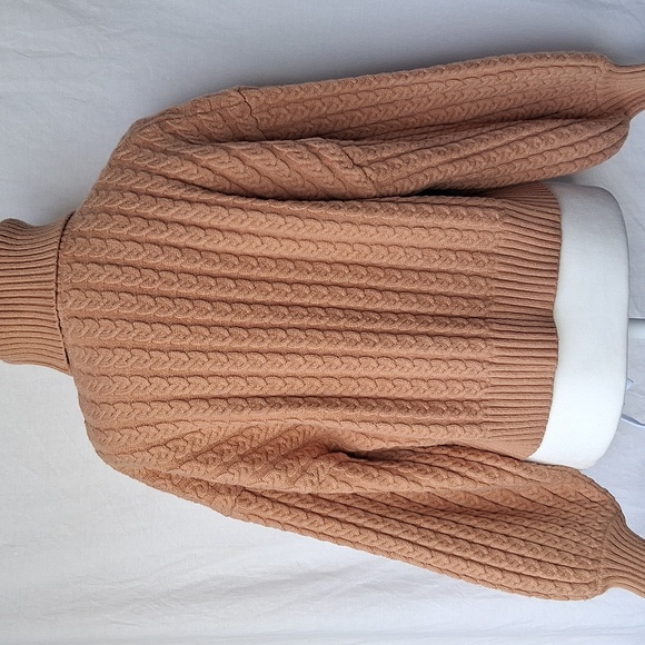 T Tahari Balloon Sleeve Cozy Brown Turtleneck Sweater M - Picture 6 of 11